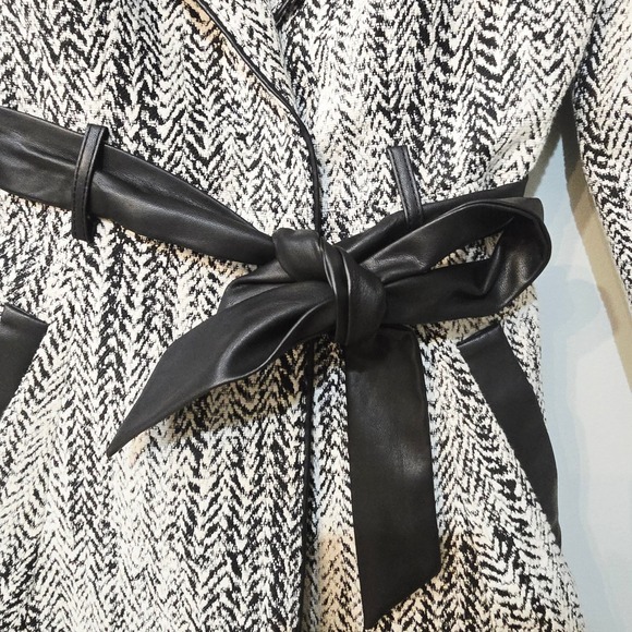 bebe B&W Herringbone Wrap Coat | Size Small |faux Leather Trim Belted Coat | NWT - Picture 5 of 13